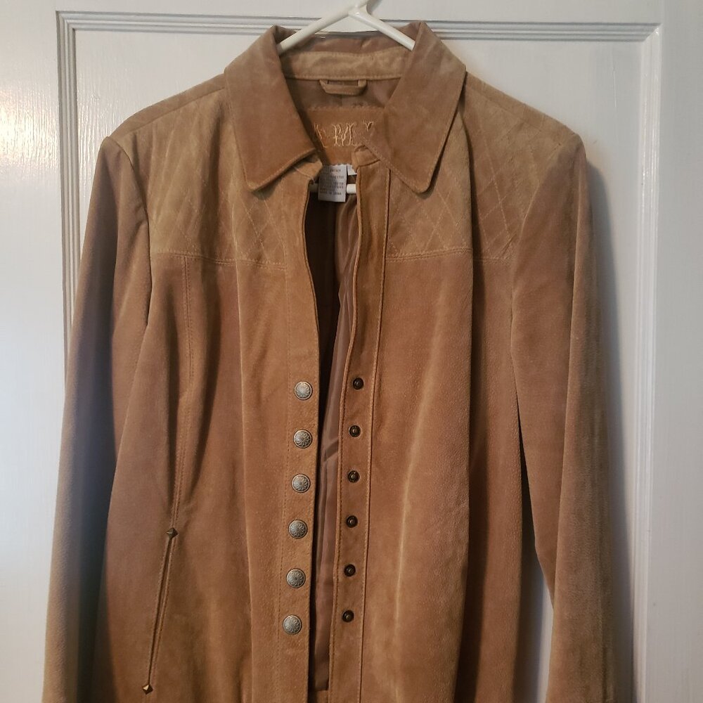 A.M.i Leather Jacket LG/MD Camel color Lined Blazer Lightweight spring